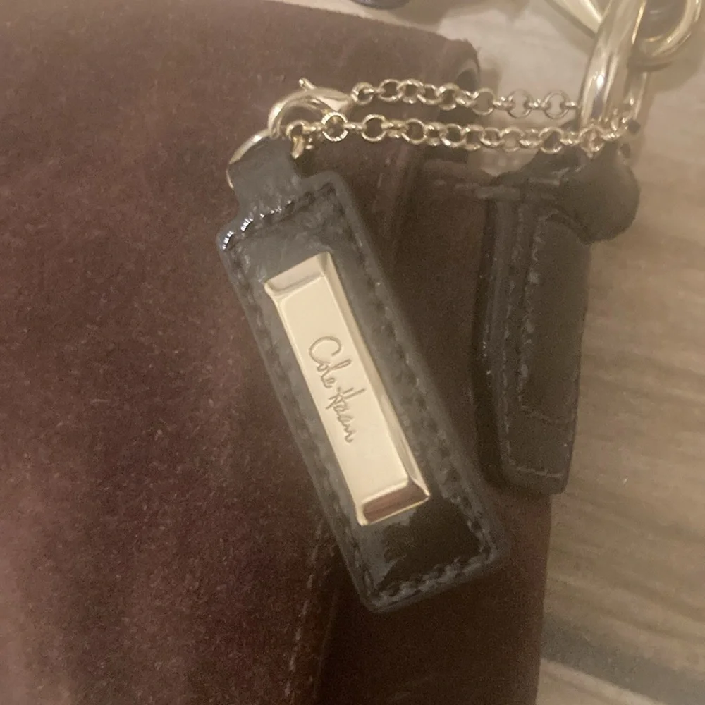 Cole Haan Brown Suede Crossbody
Messenger Bag Purse Patent
Accent Dbl Handle - Picture 2 of 9